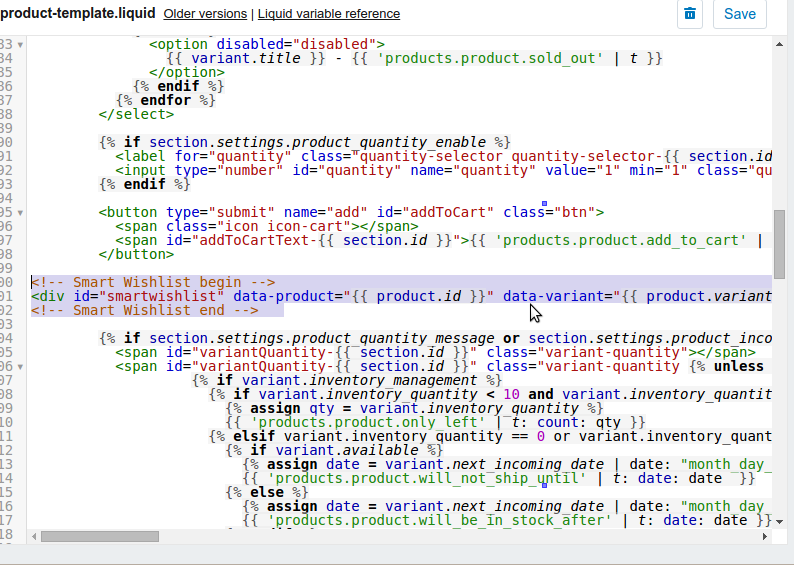 Adding Code to Product pages on Supply theme of Shopify