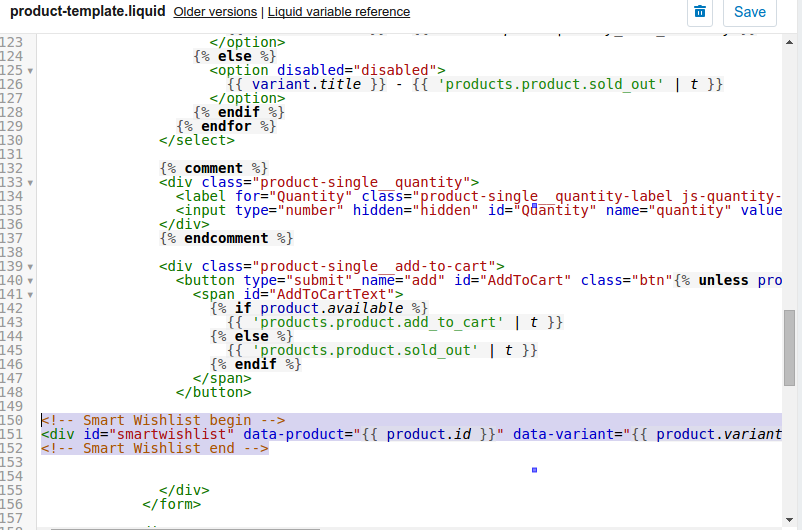 Adding Smart Wishlist Snippet to Product Pages of Brooklyn theme of Shopify