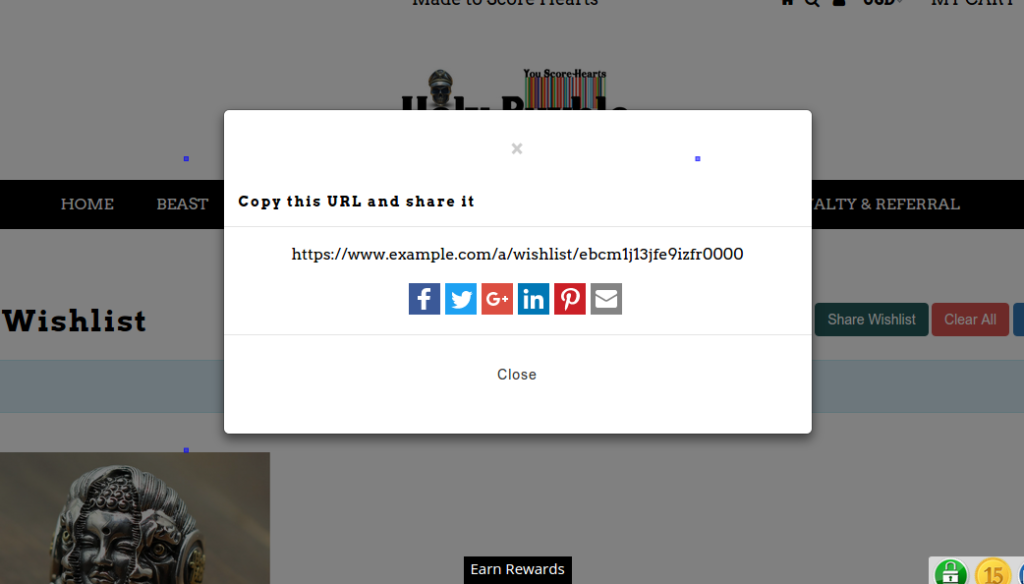 An Example showing distorted modal on My Wishlist page