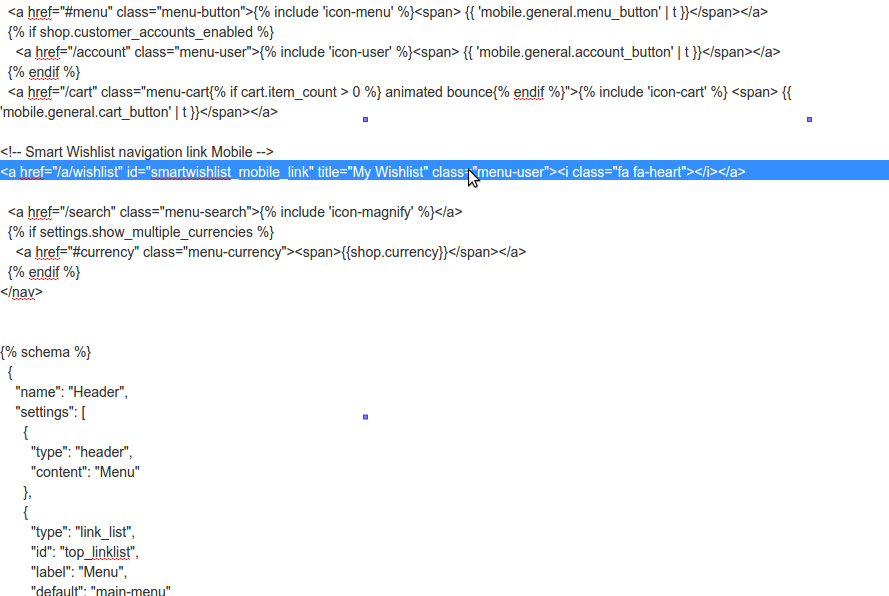 Sample code to hardcode a link for Mobile screens on Sunrise theme