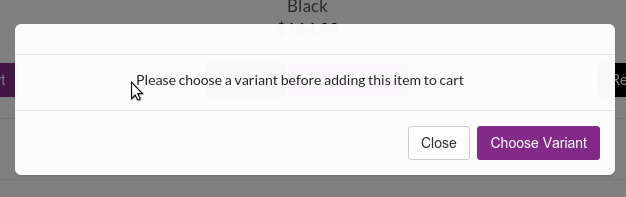 A typical Choose variant modal